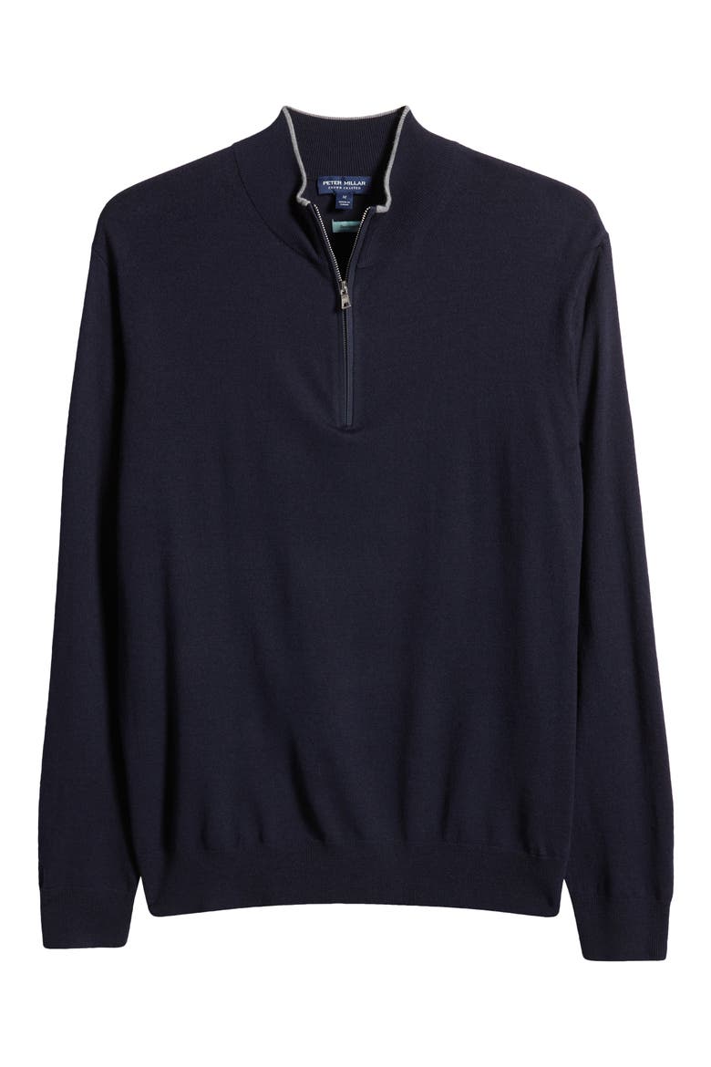 Crown Crafted Excursionist Flex Quarter Zip Merino Wool Blend Pullover, Alternate, color, NAVY