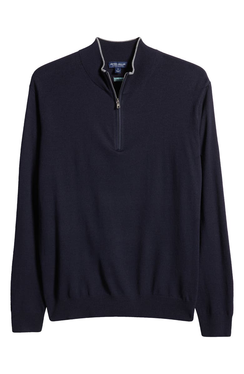 Peter Millar Crown Crafted Excursionist Flex Quarter Zip Merino Wool Blend Pullover, Alternate, color, Navy