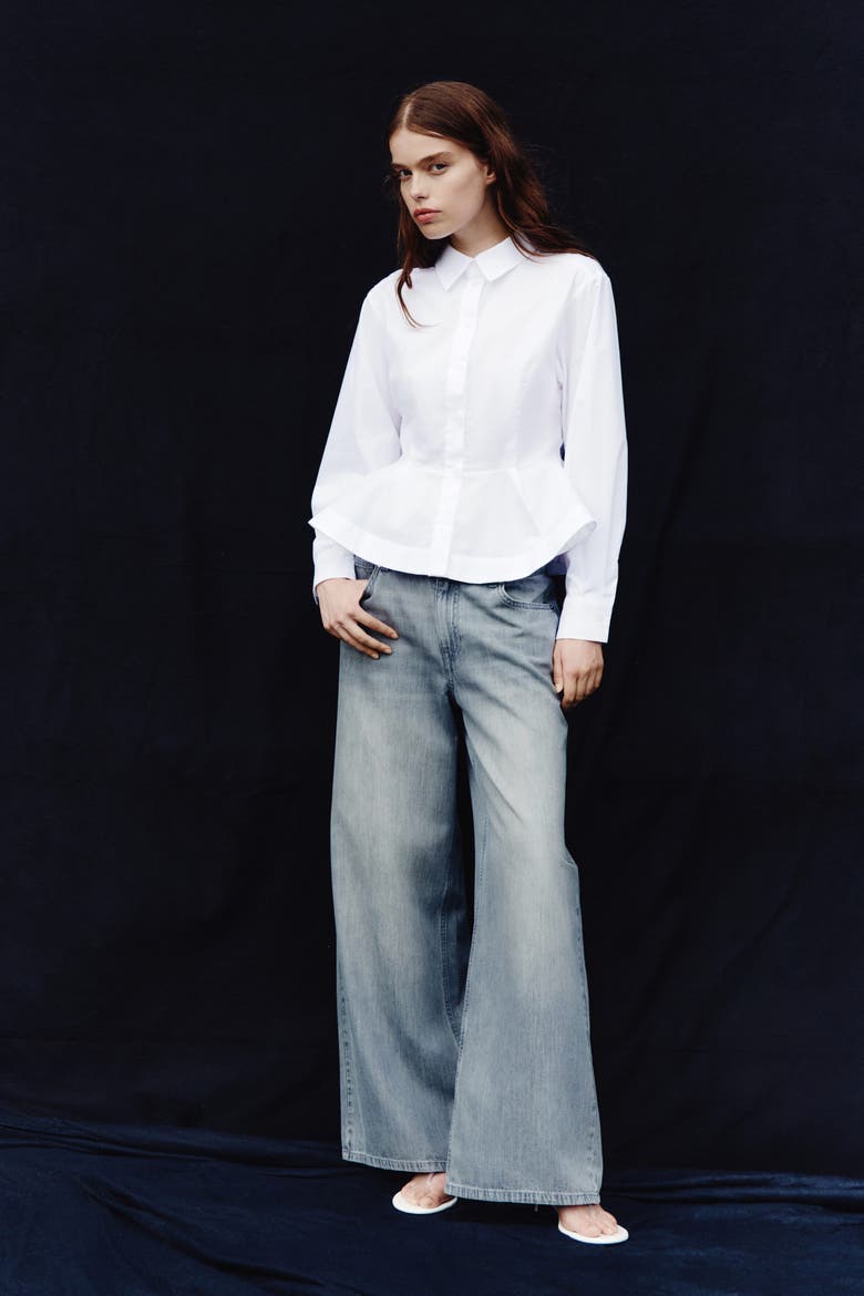 Poplin Peplum Shirt, Main, color, White