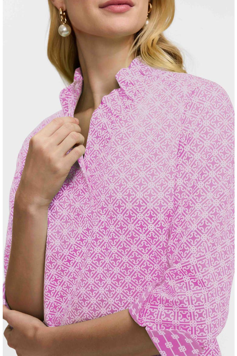 Tammy Geo Lattice Print Ruffle Collar Top, Alternate, color, PINK/ WHITE
