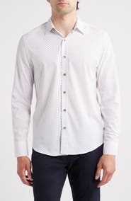 W.R.K Trim Fit Abstract Square Print Performance Button-Up Shirt