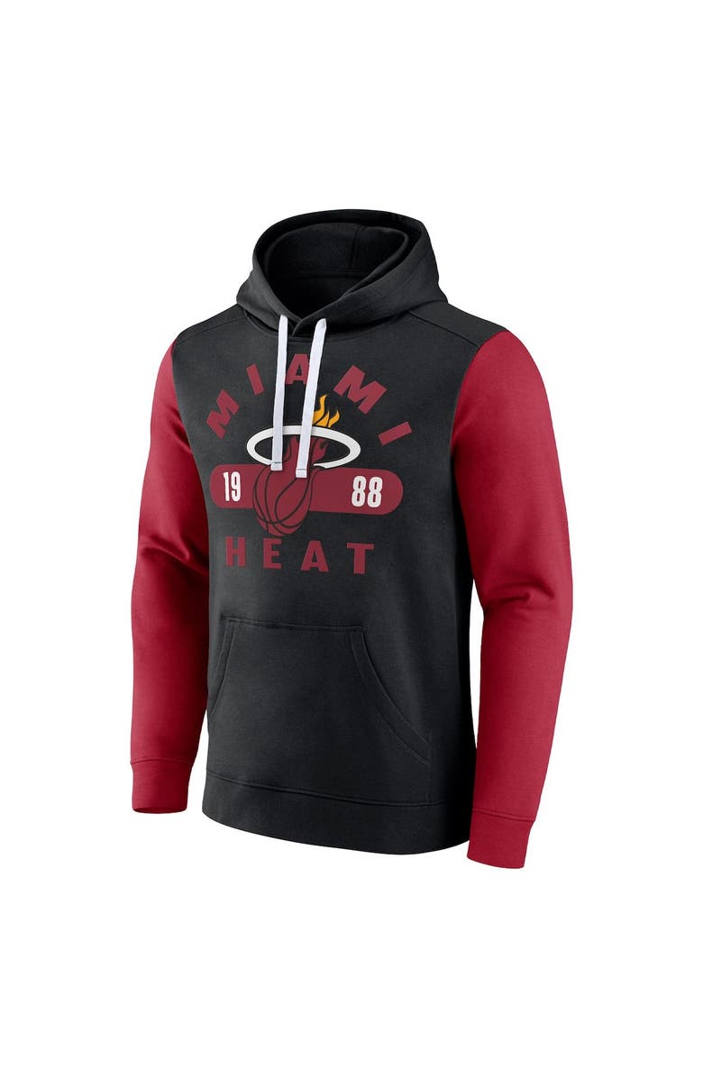 FANATICS Men's Fanatics Branded Black/Red Miami Heat Attack Colorblock Pullover Hoodie, Alternate, color, 
