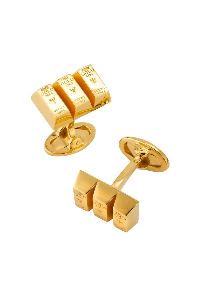 Gold Bullion Bar Vermeil Sterling Silver Cufflinks I Jan Leslie, Alternate, color, GOLD