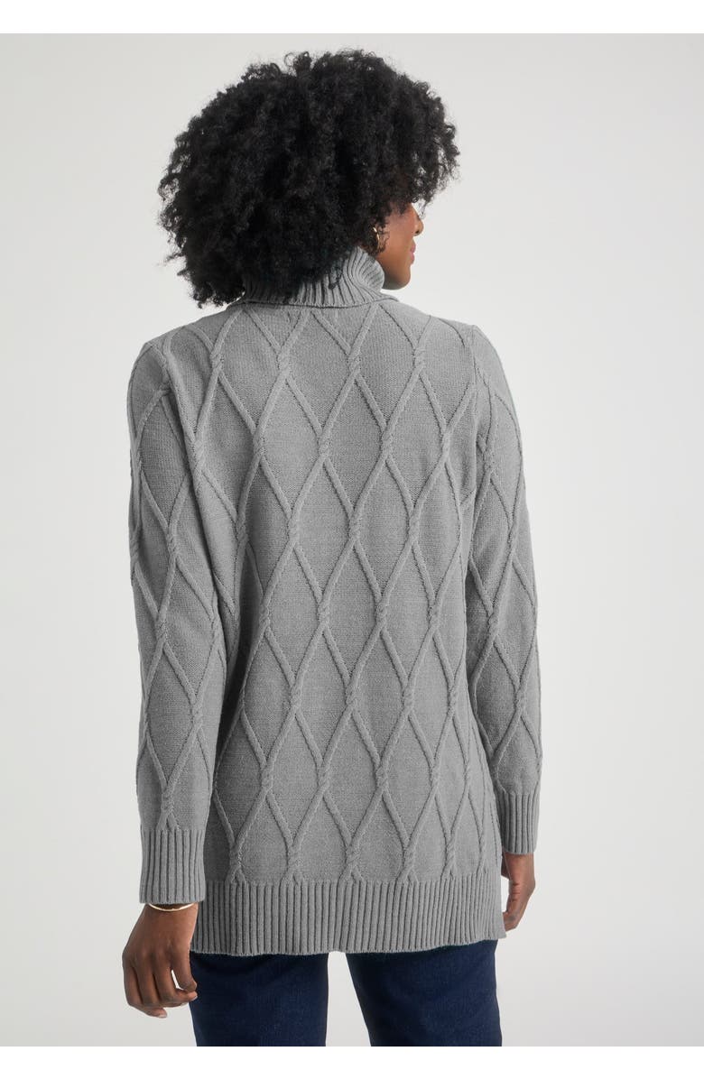 Jessica London Cable Turtleneck Sweater, Alternate, color, Medium Heather Grey