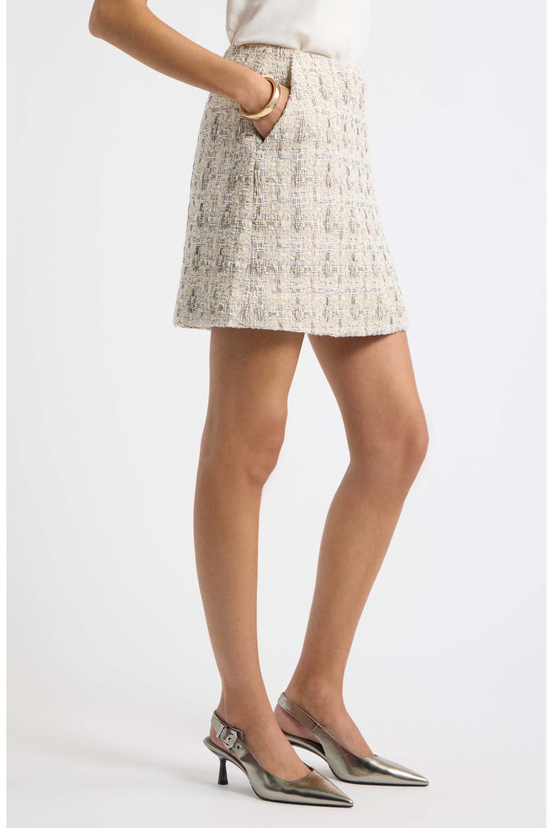 Plaid Tweed Miniskirt, Alternate, color, IVORY PLAID