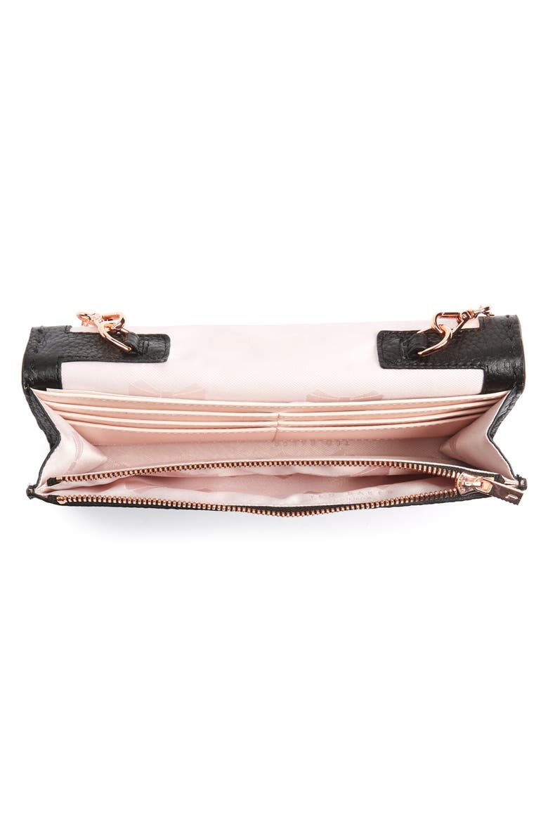 Janet Leather Crossbody Matinée Wallet on a Chain, Alternate, color, BLACK