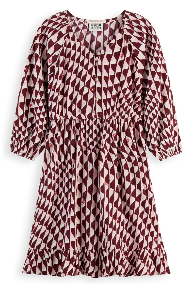 Kids' Wavy Print Long Sleeve Dress, Main, color, IMAGINE WAVY PINK