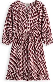Scotch & Soda Kids' Wavy Print Long Sleeve Dress