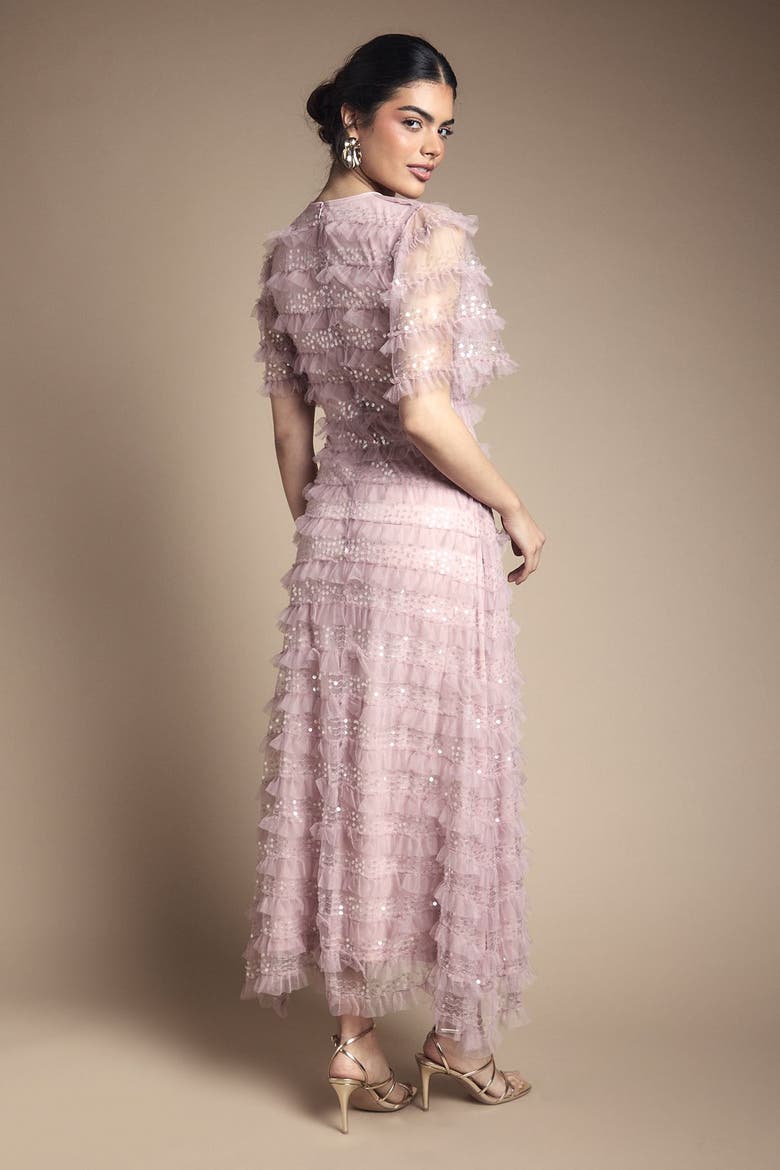 Sequin Ruffle Detail Maxi Dress, Alternate, color, Pink