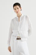 Brunello Cucinelli Cotton organza broderie anglaise bomber jacket with zip and monili