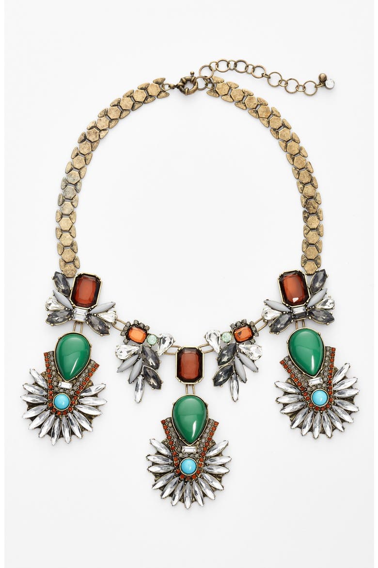 Multi Stone Necklace, Main, color, GREEN/ BRASS OX