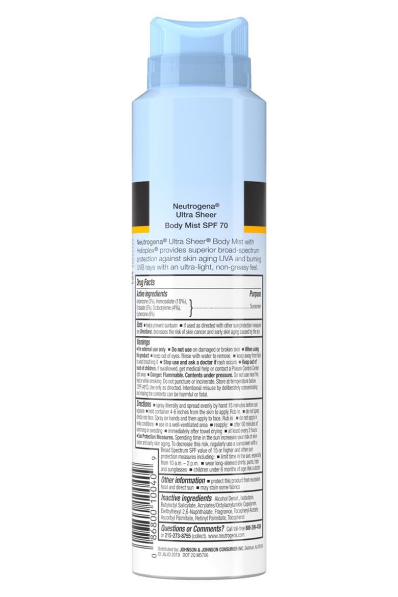 Ultra Sheer Body Mist Sunscreen Spray Broad Spectrum SPF 70, Lightweight, Non-Greasy & Water Resistant, Oil-Free & Non-Comedogenic UVA/UVB Sunscreen Mist - 5 oz., Alternate, color, NO COLOR