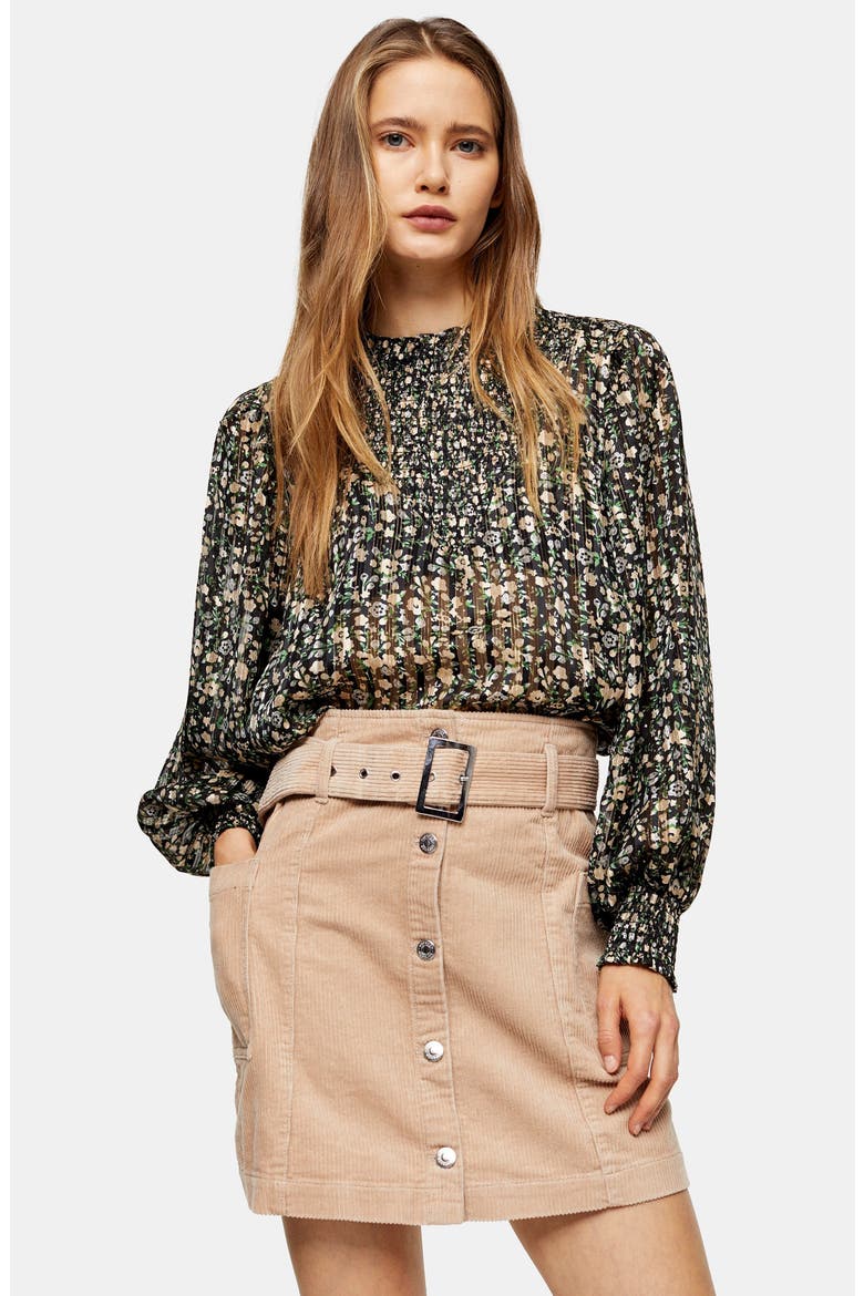 Corduroy Button Belted Miniskirt, Alternate, color, BEIGE MULTI
