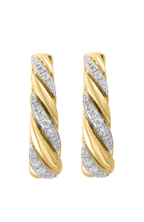 14K Yellow Gold Diamond Hoop Earrings
