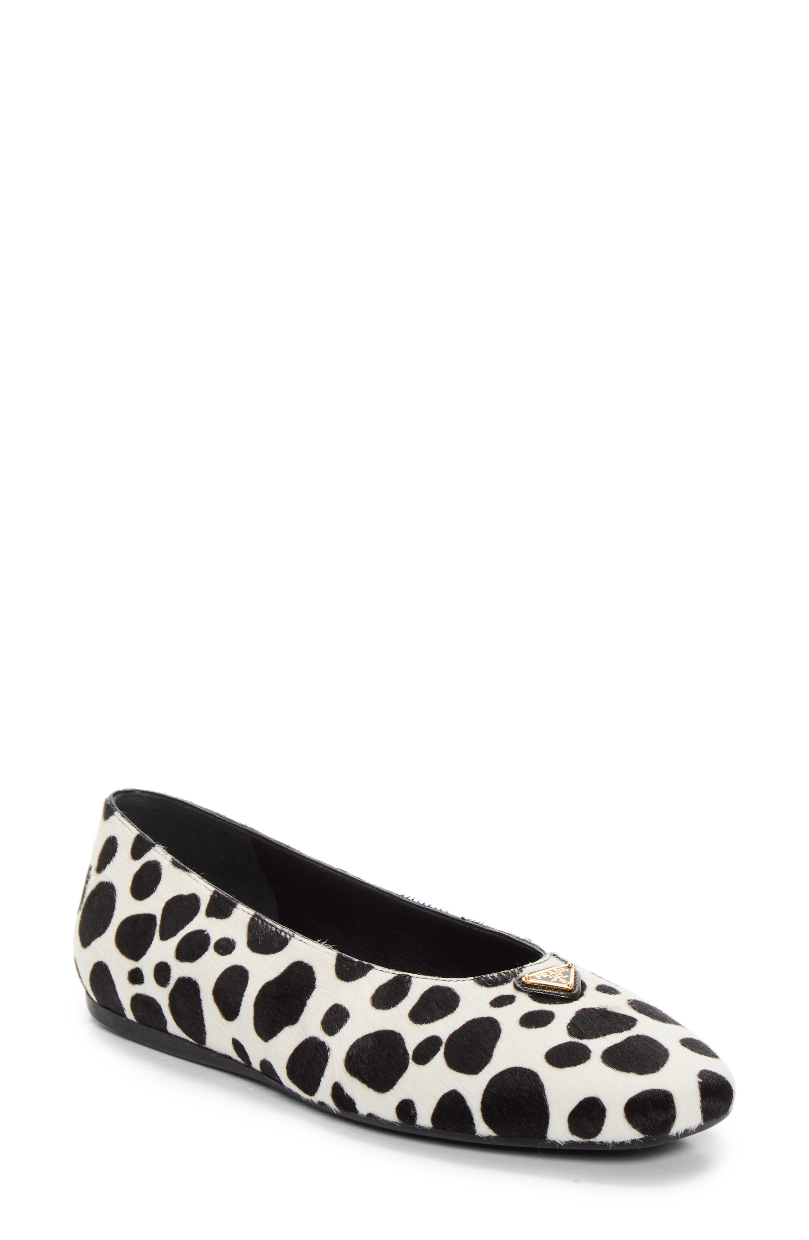 Dalmation Genuine Calf Hair Ballerina Flat, Main, color, BIANCO/ NERO