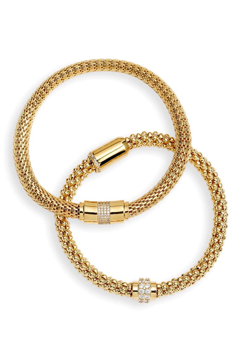 Set of 2 Mesh Stretch Bracelets, Main, color, CLEAR- GOLD