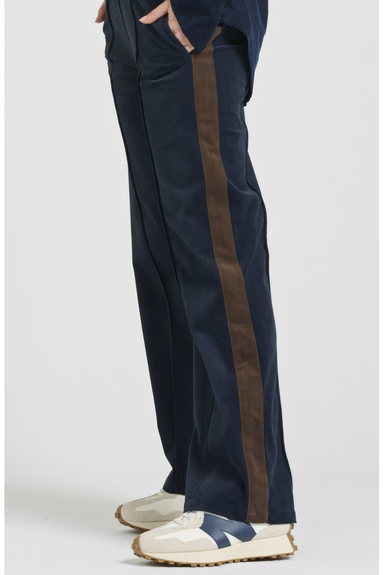 Lucille Velvet Track Pants, Alternate, color, FRENCH NAVY/ CHOCOLATE STRIPE
