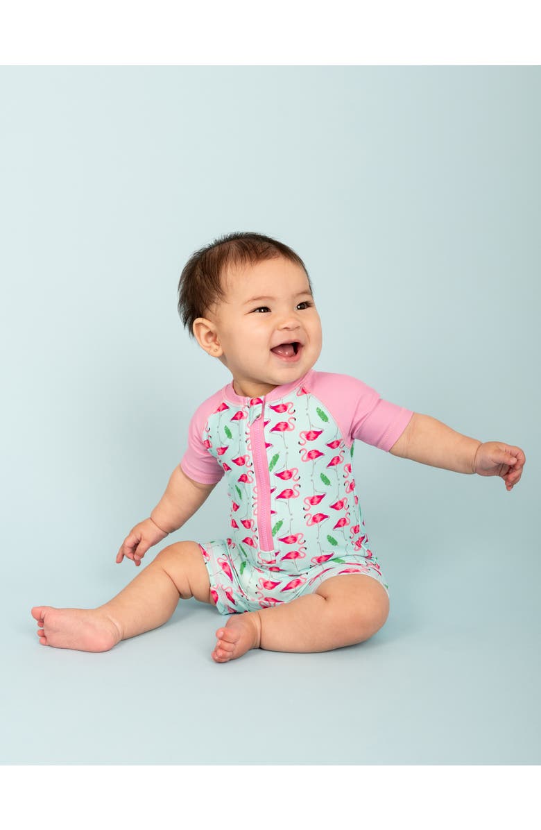 Leveret Baby One-Piece Rashguard, UPF 50+ Sun Protection Swimwear, Alternate, color, Flamingo
