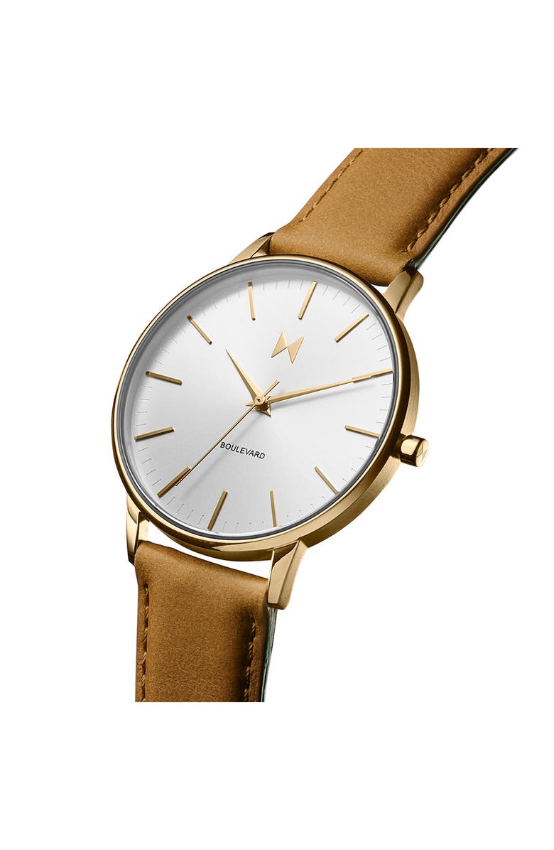 MVMT Boulevard Quartz Leather Strap Watch, 38mm, Alternate, color, White/ Tan
