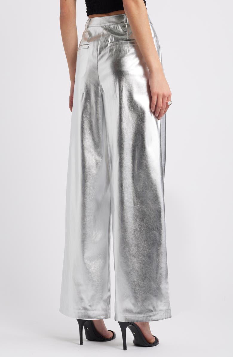 Open Edit Metallic Faux Leather Pants, Alternate, color, Silver Metallic