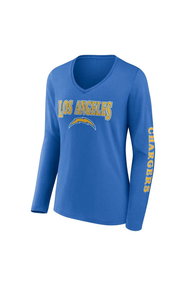 FANATICS Women's Fanatics Branded Powder Blue Los Angeles Chargers Wordmark Long Sleeve V-Neck T-Shirt, Alternate, color,