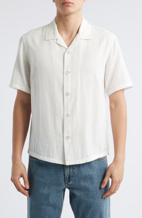 【 】 Men's White Denim Camp Short Sleeve Calvin Klein Jeans Camp Short Sleeve Denim Shirt - White | Very