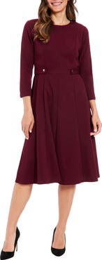 London Times Gold Button Fit & Flare Dress