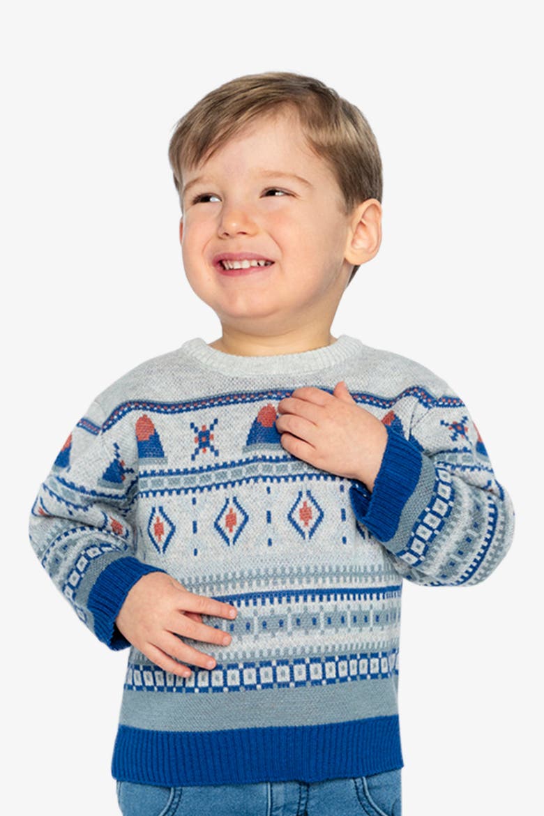 Jacquard Knit Fair Isle Ribbed Cuff Sweater, Alternate, color, Blue and Beige