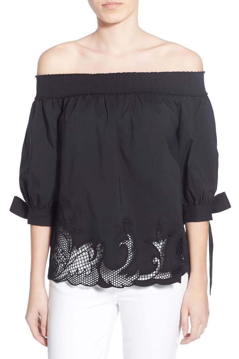 Off the Shoulder Cutout Shirt, Main, color, BLACK
