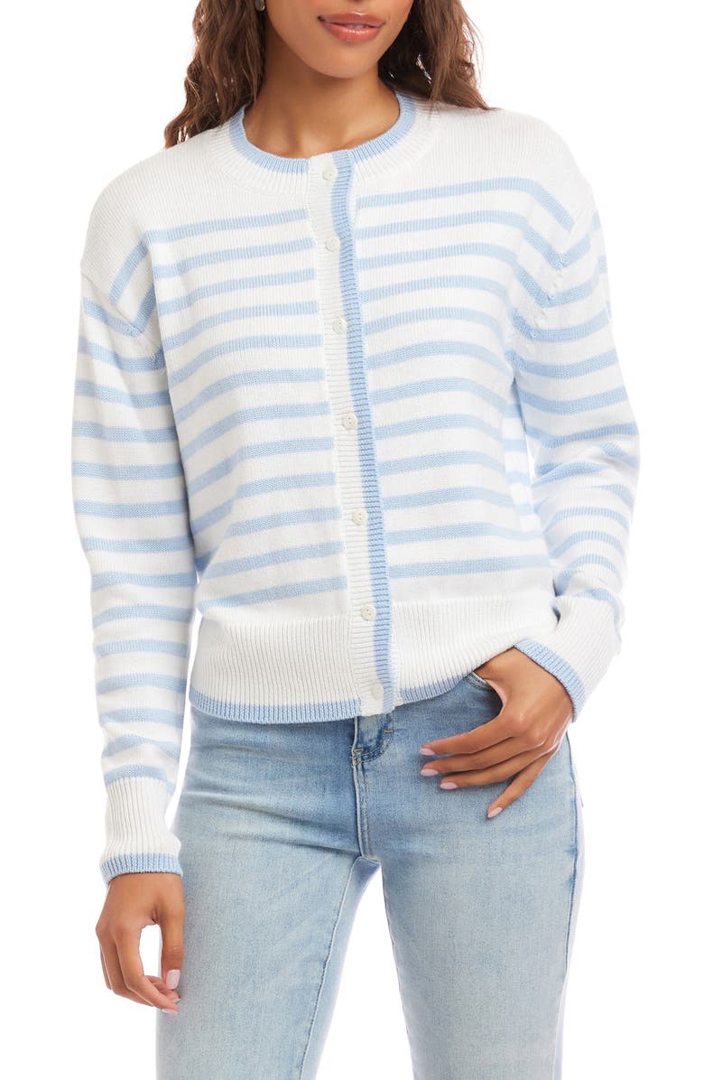 Karen Kane Stripe Cardigan, Main, color, Blue With Off White