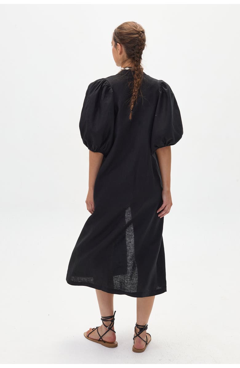 LANHTROPY Bubble Linen Dress, Alternate, color, Black