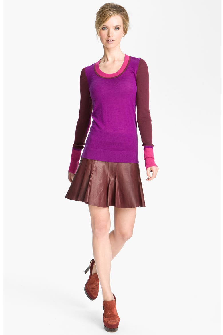 Fluted Leather Skirt, Alternate, color, BORDEAUX