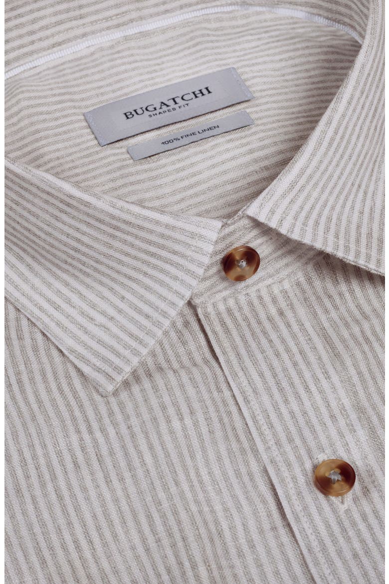 Stripe Shaped Fit Linen Button-Up Shirt, Alternate, color, KHAKI
