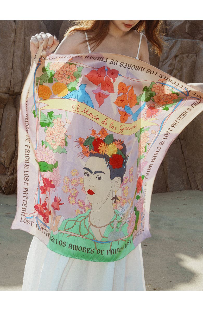 Lost Pattern FRIDA x LOST PATTERN "Los Amores de Frida" Large Silk Scarf, Alternate, color, Pink & Purple