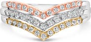 Haus of Brilliance 10K Gold Plated Sterling Silver 1/3 Cttw Tri-Color Chevron Diamond Stackable Ring