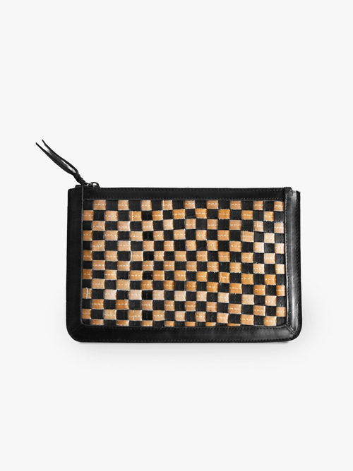 Able Nesmia Basketweave Clutch In Black/tan