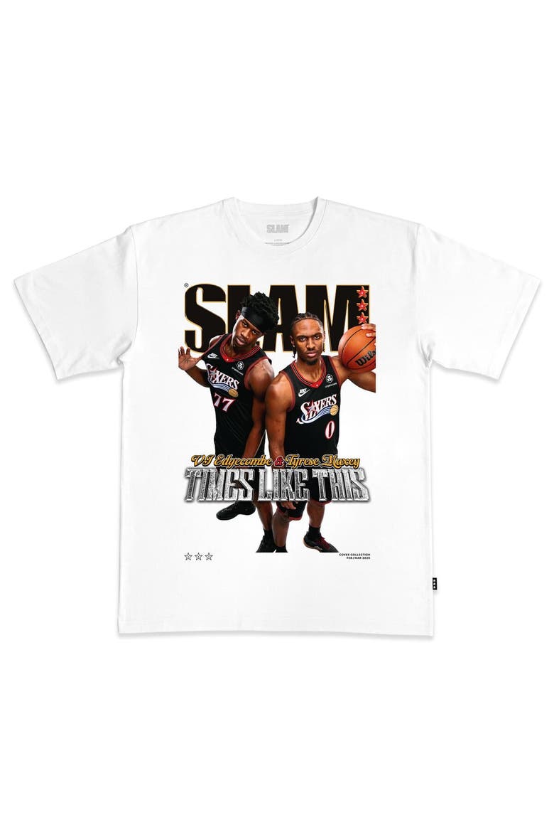 Unisex SLAM VJ Edgecombe & Tyrese Maxey White Philadelphia 76ers Cover T-Shirt, Main, color, White