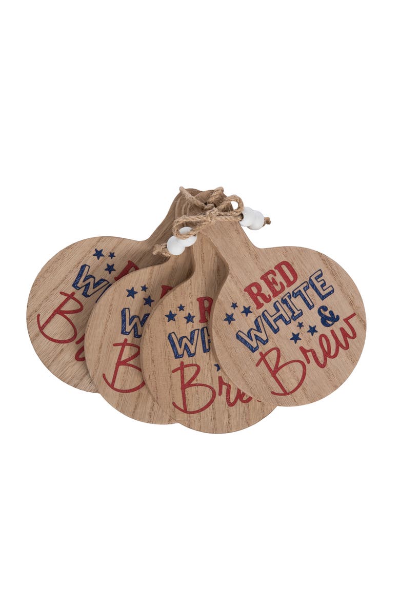 Transpac MDF Mini Appetizer Board Brew Set of 4 Red and Blue for Spring Serving and Entertaining, Main, color, Multicolored