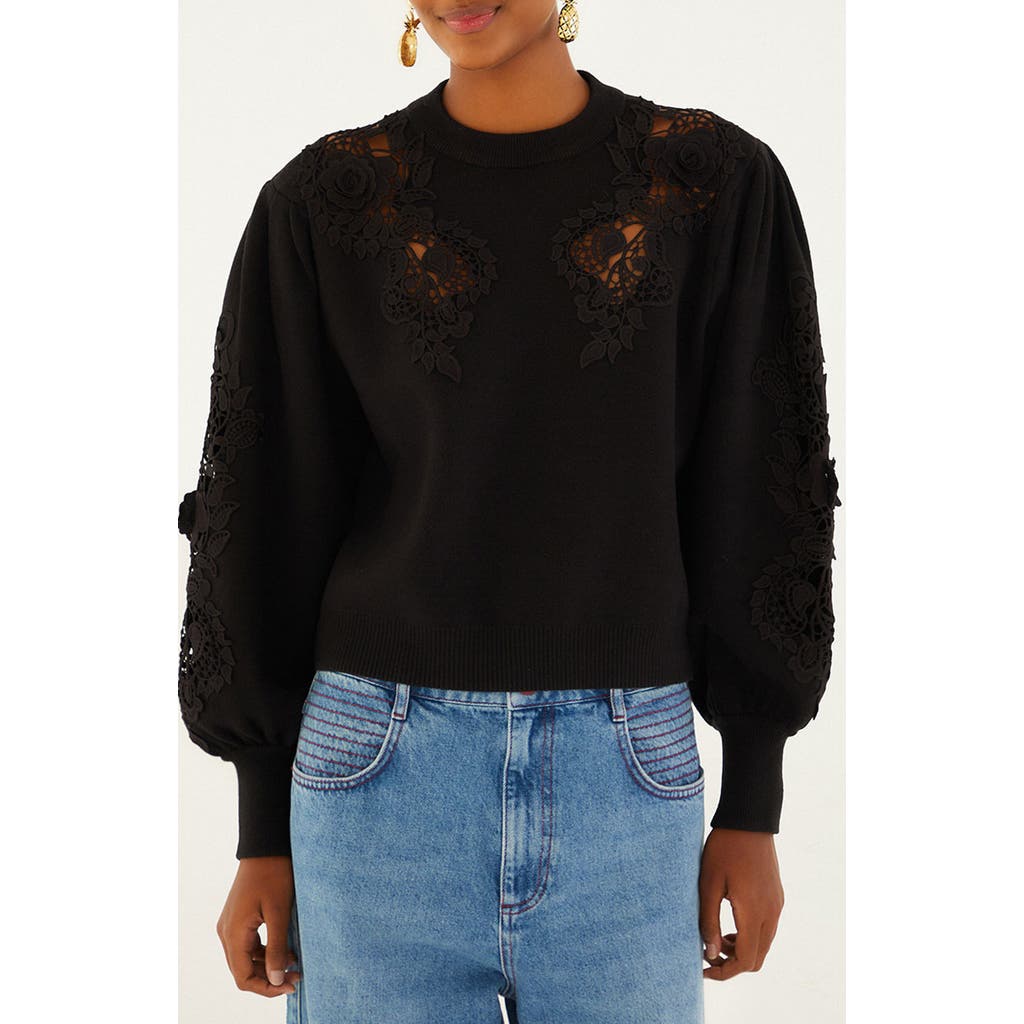 Farm Rio Black Lace Sweater In Black