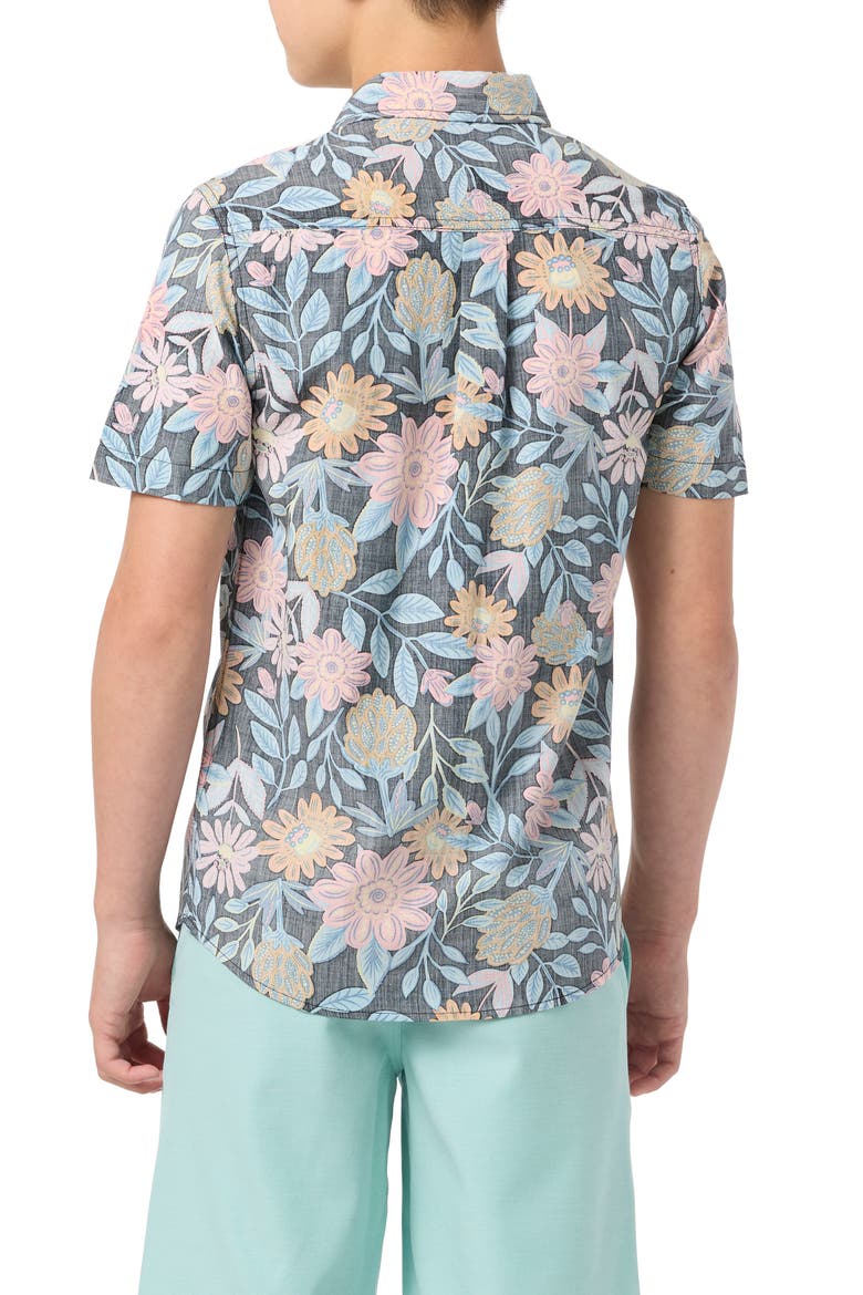 Kids' Oasis Palm Tree Print Short Sleeve Button-Up Shirt, Alternate, color, BLACK