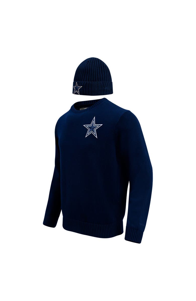 PRO STANDARD Men's Pro Standard Navy Dallas Cowboys Crewneck Pullover Sweater & Cuffed Knit Hat Box Gift Set, Alternate, color,