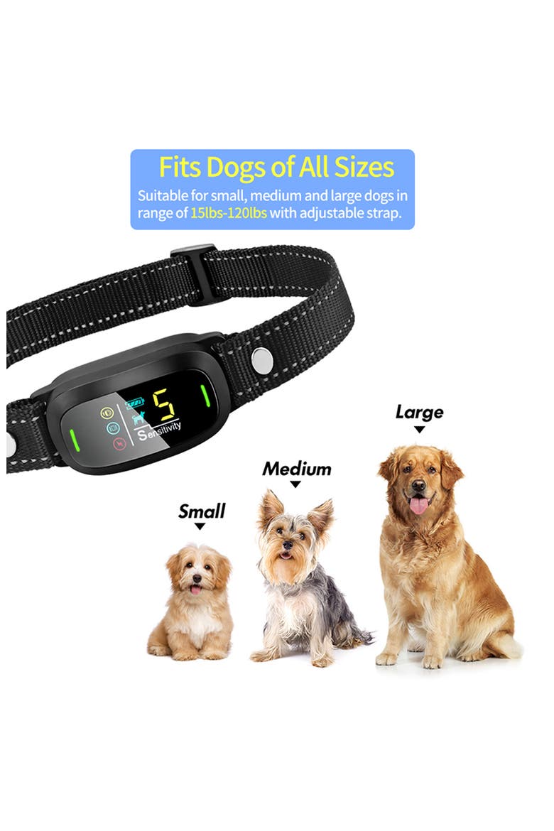 Barkomatic LED 5-Level Sensitivity and 6-Step Automated Beep Vibration and Stimulation Antibark Dog Collar, Alternate, color, BLACK