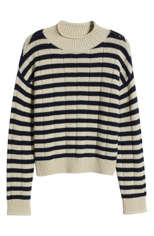Rails Corrine Stripe Mock Neck Sweater In Oat Navy Stripes