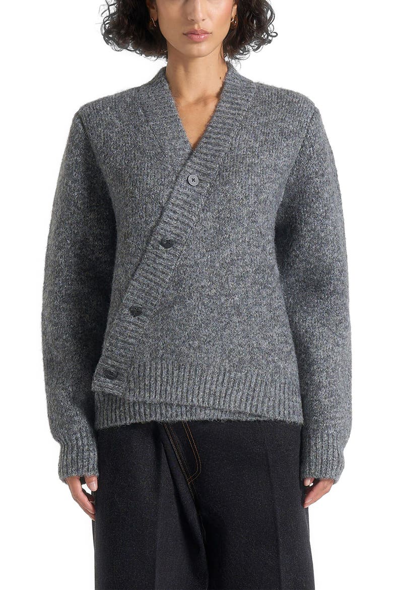 Dani Unisex Asymmetric Brushed Wool Knit Cardigan, Alternate, color, Grey