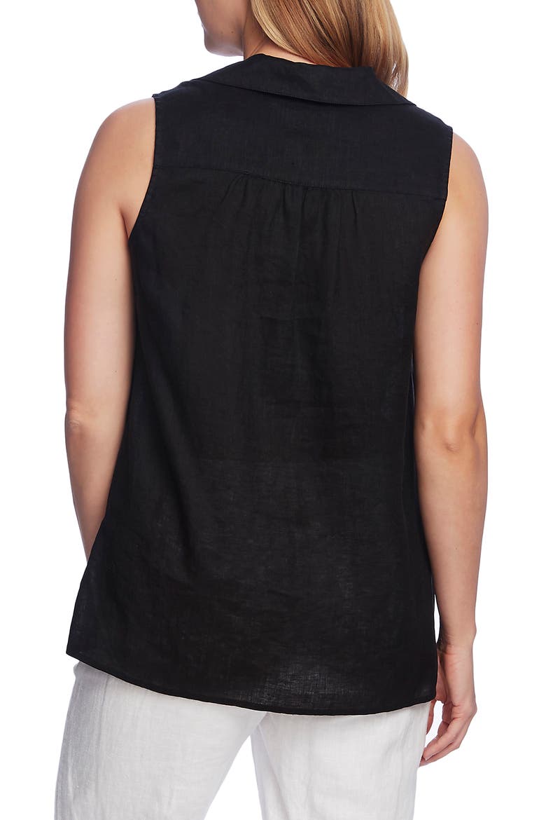 Split Neck Sleeveless Linen Top, Alternate, color, RICH BLACK