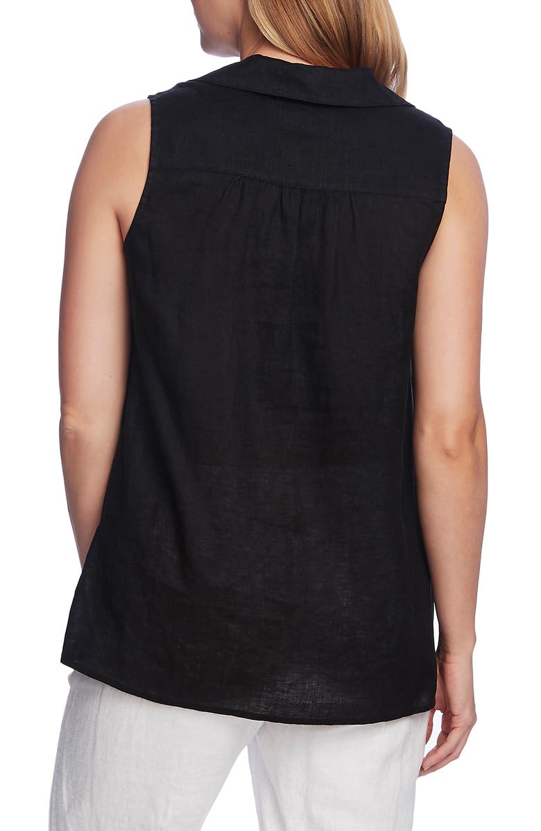 Vince Camuto Split Neck Sleeveless Linen Top, Alternate, color,