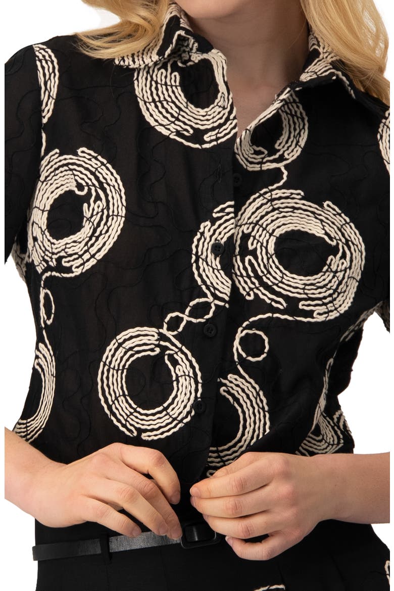 Black Cropped Shirt with Circular Embroidery, Alternate, color, Black