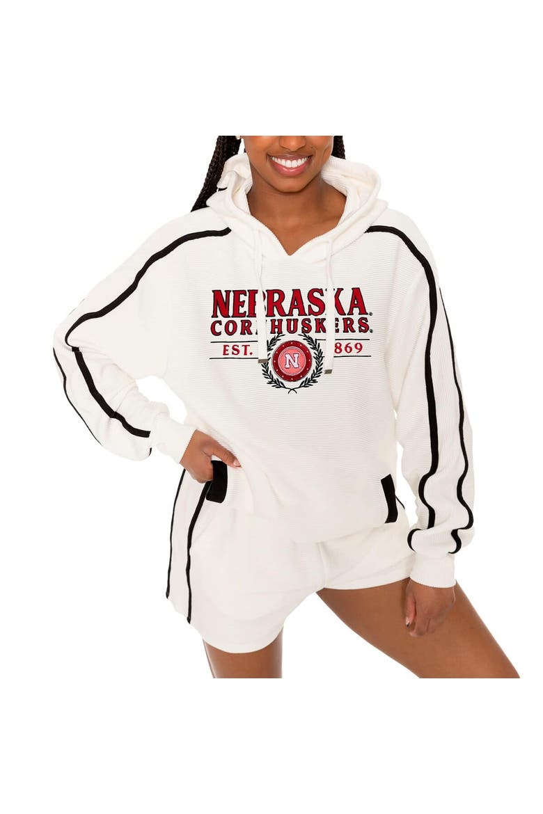 Women's Gameday Couture Cream Nebraska Huskers Down, Set, Go Pullover Hoodie and Shorts Set, Alternate, color, Cream