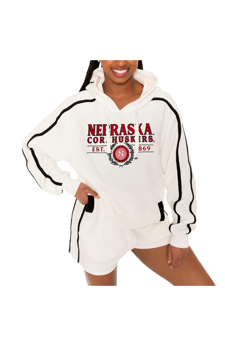 GAMEDAY COUTURE Women's Gameday Couture Cream Nebraska Huskers Down, Set, Go Pullover Hoodie and Shorts Set, Alternate, color, Cream
