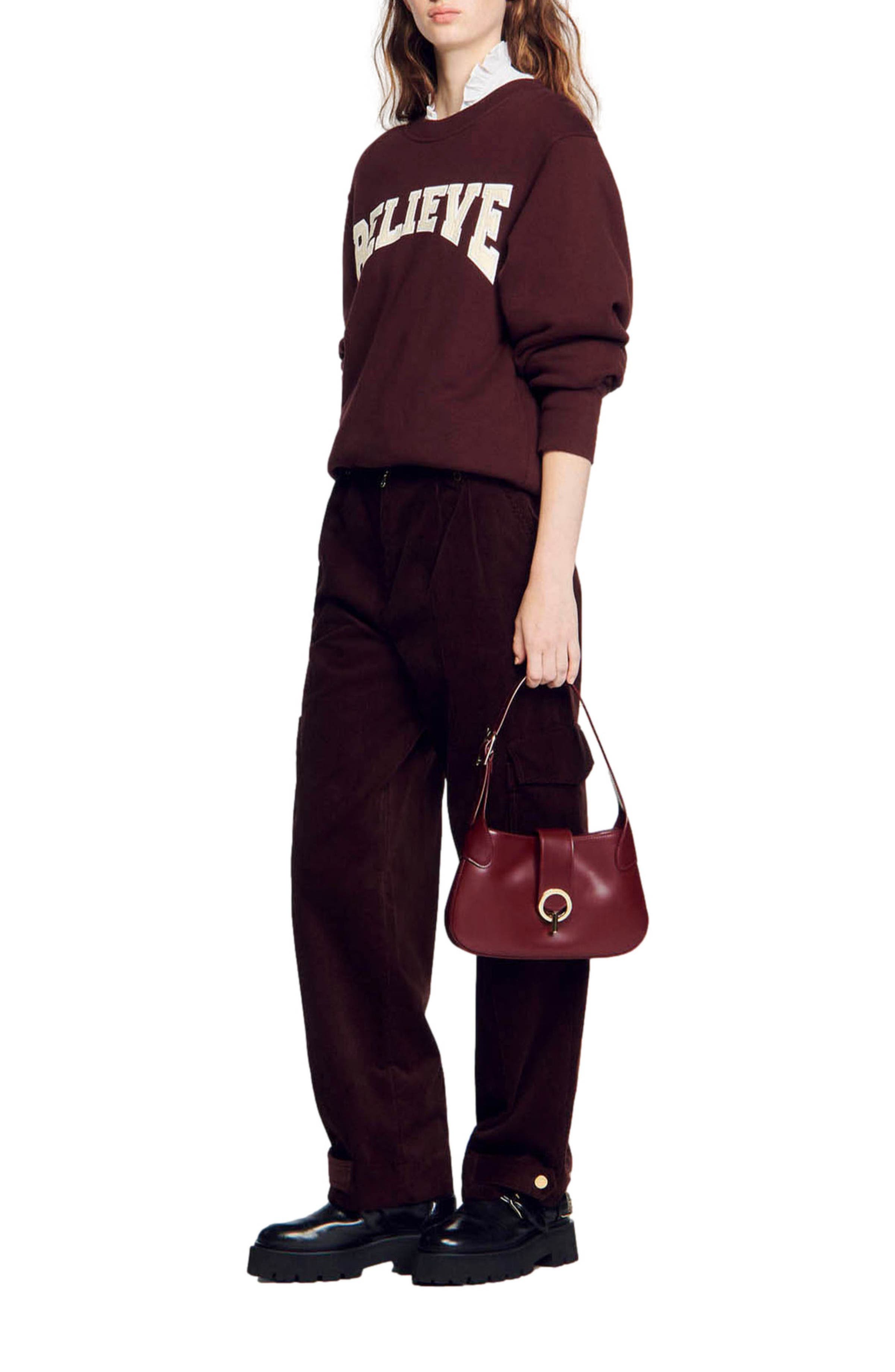 SANDRO Janet bag in certified leather, Alternate, color, Bordeaux